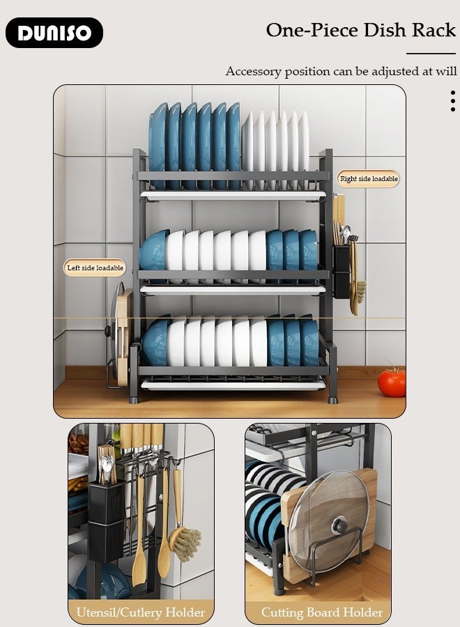 DUNISO 3 Ties Heavy Duty Dish Drying Rack, Dish Racks for Kitchen Counter,  Space Saving Dish Rack for with Utensil Holder Large Antibacterial Kitchen Countertop - Image 2