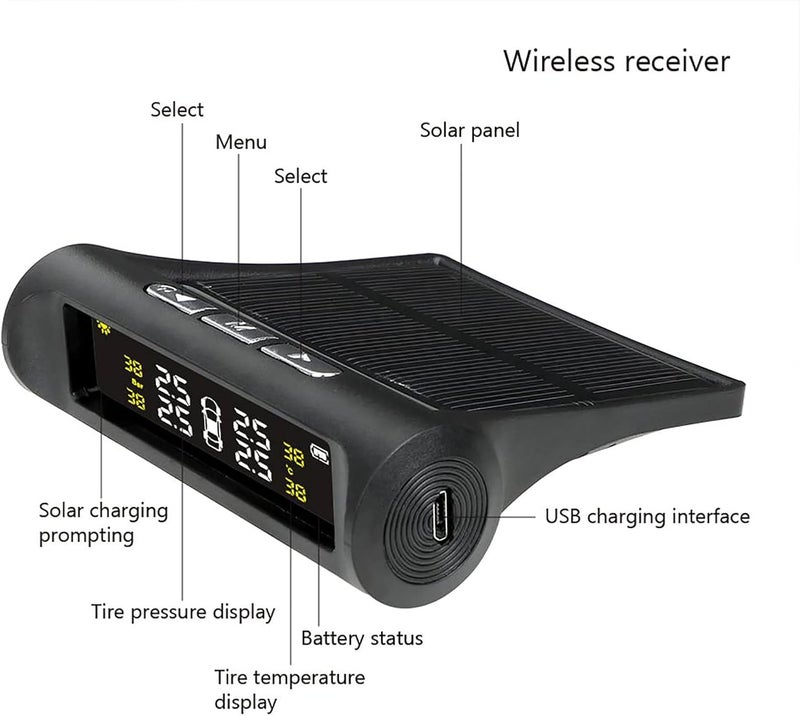 Torcarvh Tire Pressure Monitoring System Torcarvh Solar Power Wireless TPMS Monitor with 4 External or Internal Sensors LCD Display Realtime Alarm Pressure Temperature for Van Truck Cars internal - Image 5