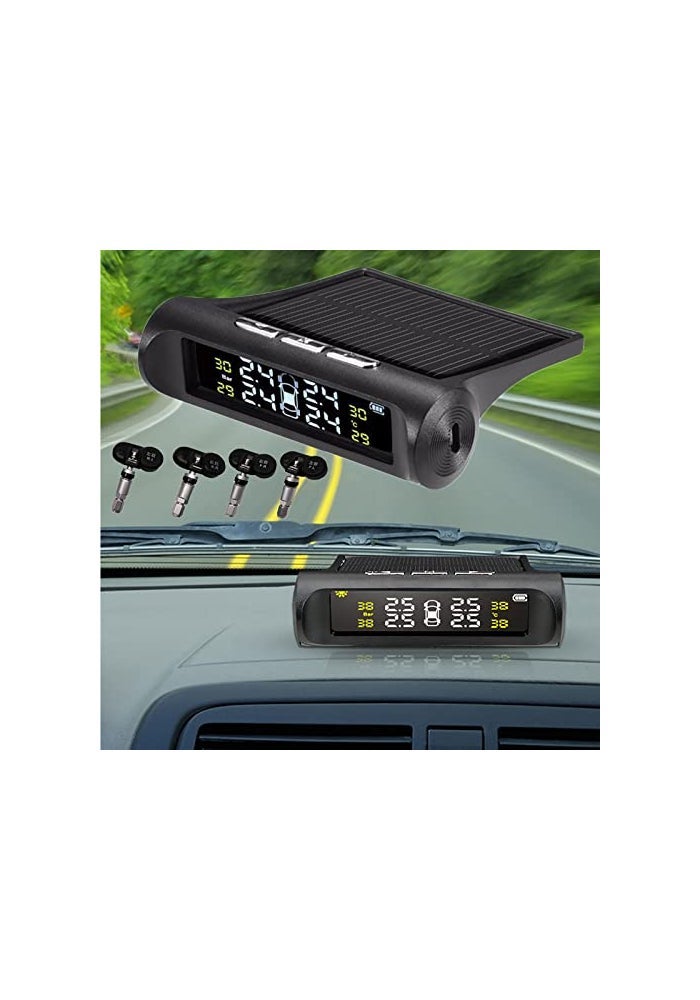 Torcarvh Tire Pressure Monitoring System Torcarvh Solar Power Wireless TPMS Monitor with 4 External or Internal Sensors LCD Display Realtime Alarm Pressure Temperature for Van Truck Cars internal - Image 1