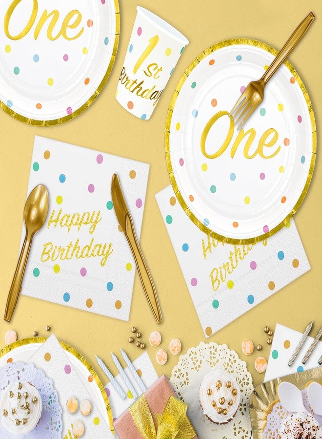 DYLIVeS 1st Birthday Party Supplies - Gold Foil First Birthday Decorations, Serves 24 - Image 4
