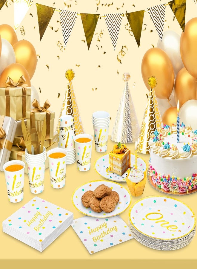 DYLIVeS 1st Birthday Party Supplies - Gold Foil First Birthday Decorations, Serves 24 - Image 3
