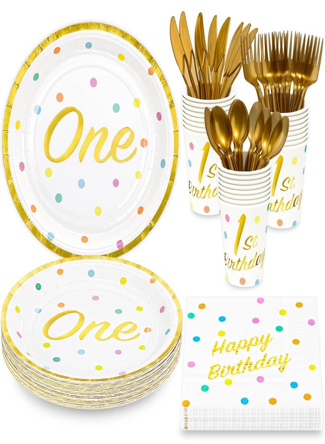 DYLIVeS 1st Birthday Party Supplies - Gold Foil First Birthday Decorations, Serves 24 - Image 1