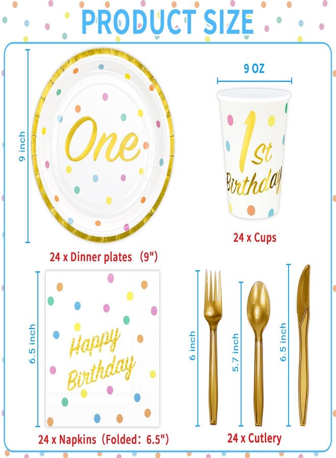 DYLIVeS 1st Birthday Party Supplies - Gold Foil First Birthday Decorations, Serves 24 - Image 2