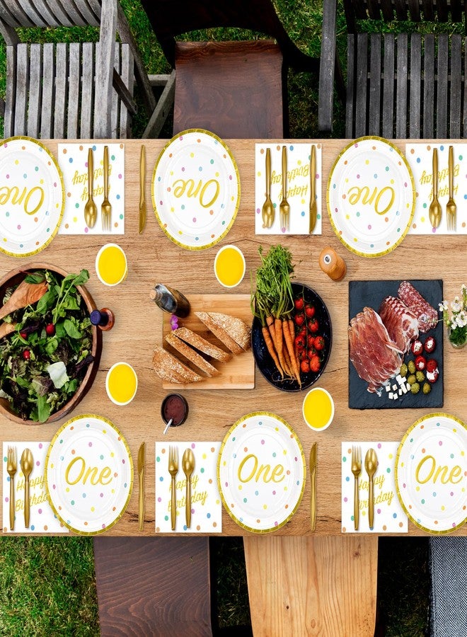 DYLIVeS 1st Birthday Party Supplies - Gold Foil First Birthday Decorations, Serves 24 - Image 5