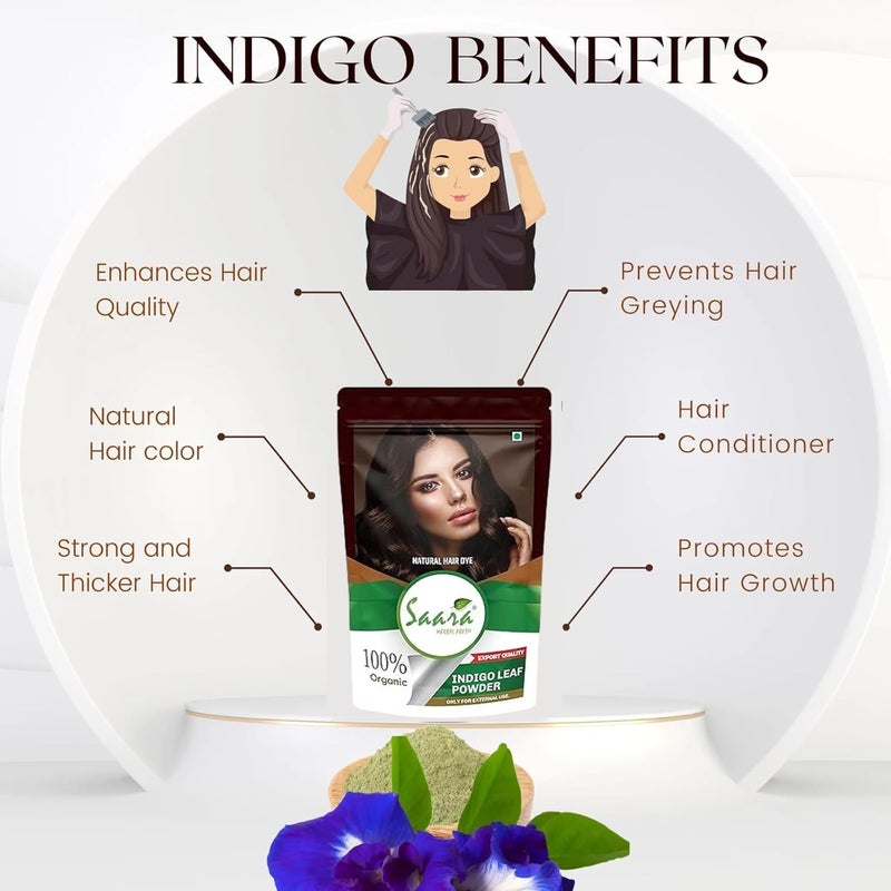 SAARA Indigo Powder Organic for Hair Black Colour 600 Grams Natural Avuri Leaf Powder Neela Amari Neel Patti Neelayamari Neli Aku Indico Powder Pack of 6 x 100g Premium Package aluminum foil inner - Image 4