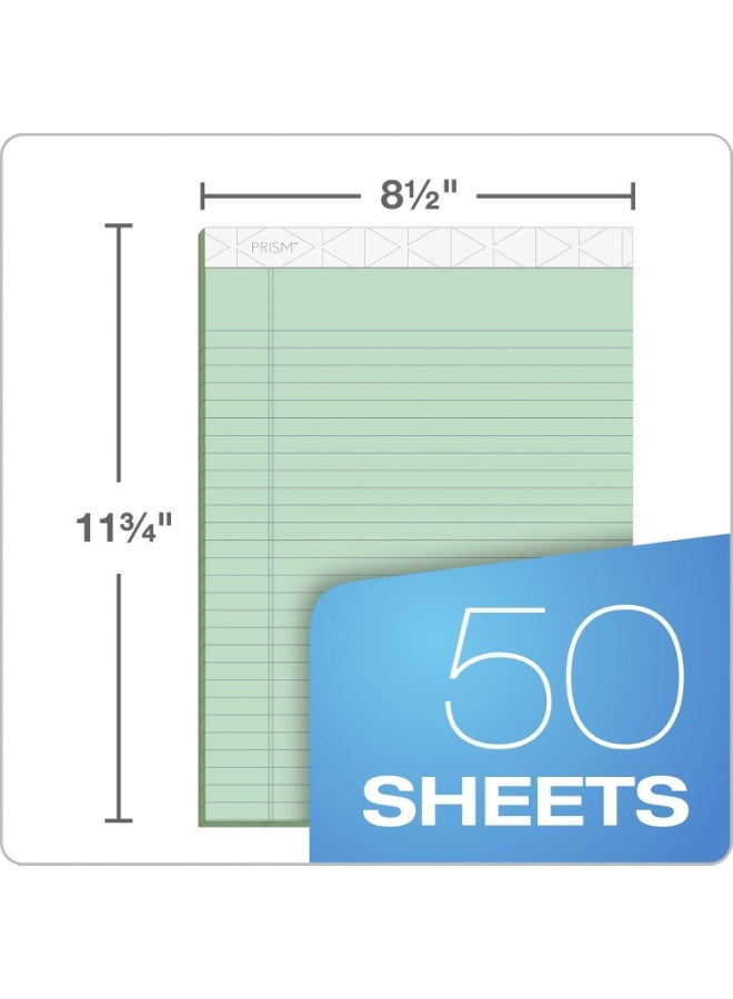 Tops Prism Plus 100% Recycled Legal Pad, 8-1/2 x 11-3/4 Inches, Perforated, Green, Legal/Wide Rule, 50 Sheets per Writing Pad, 12 Pads per Pack (63190)