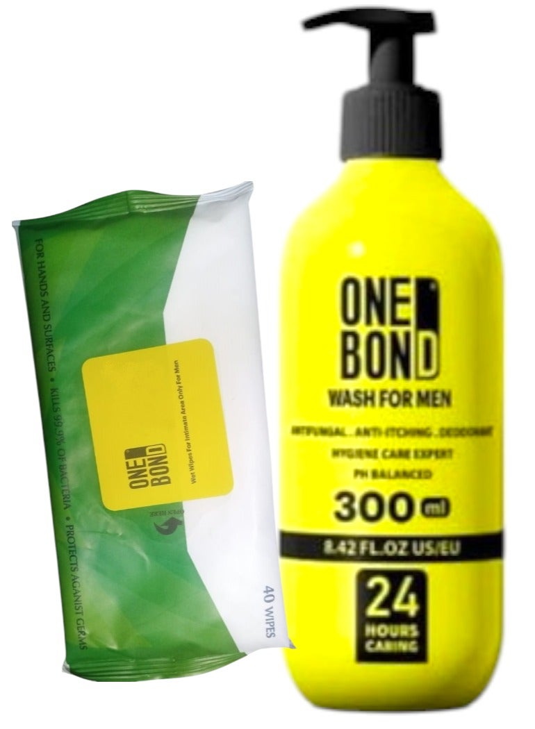ONE BOND One Bond Antiseptic Wash for Men 300 ML + FREE 40-Piece Antiseptic Wipes 