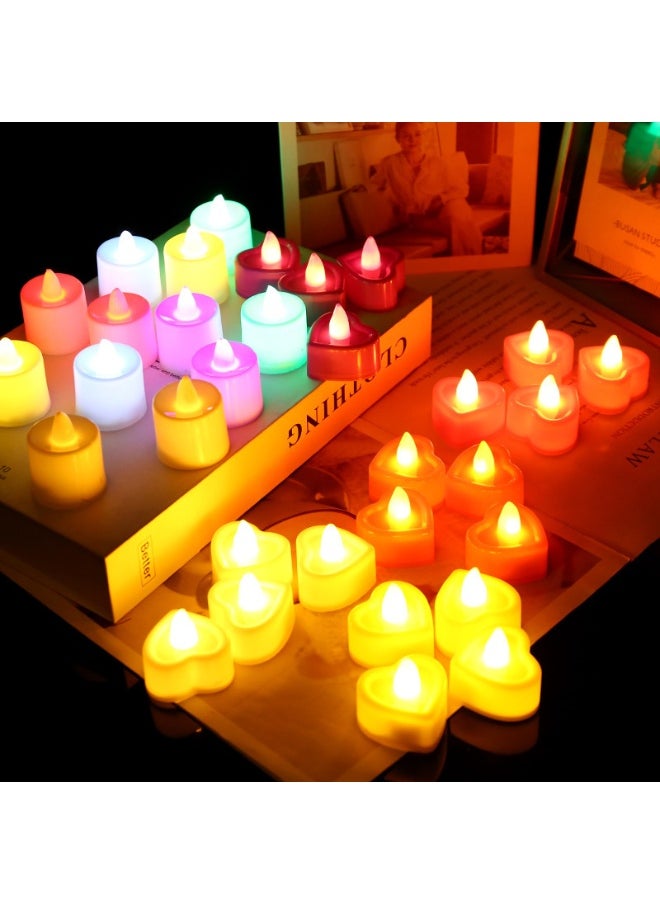 MIXDE 24 Pieces Red Flameless LED Candles,Flameless Flickering Candles Electric Battery Operated LED Tea Light Sets,Heart LED Candles for Decoration Wedding Party,Party Supplies  - Image 1