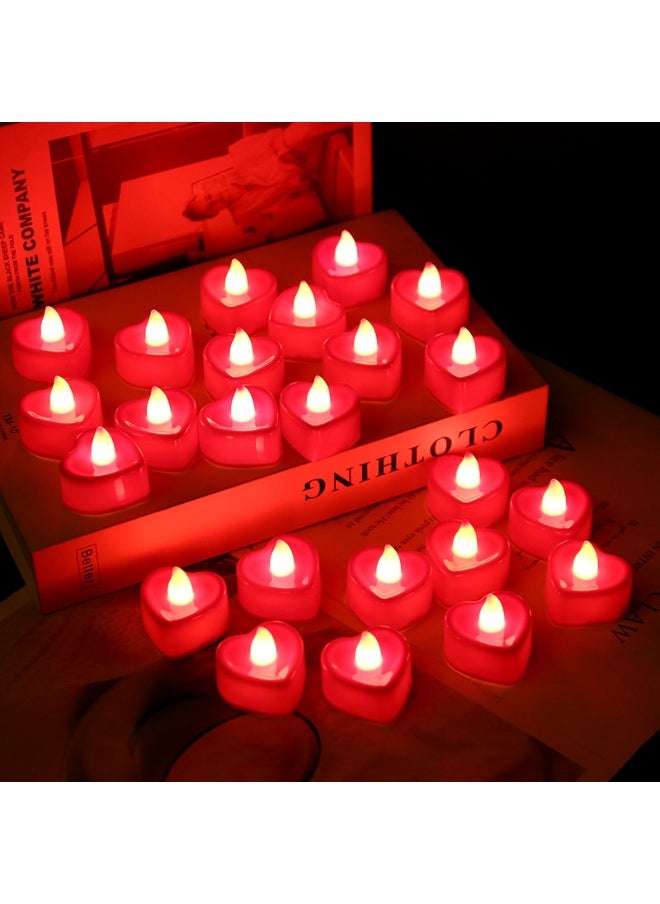 MIXDE 24 Pieces Red Flameless LED Candles,Flameless Flickering Candles Electric Battery Operated LED Tea Light Sets,Heart LED Candles for Decoration Wedding Party,Party Supplies  - Image 3