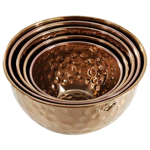 Megachef Hammered Bubble Texture 5 Piece Stainless Steel Serving Bowl Set in Copper, Food Grade - Image 4