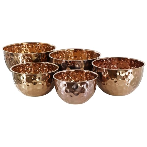 Megachef Hammered Bubble Texture 5 Piece Stainless Steel Serving Bowl Set in Copper, Food Grade - Image 2