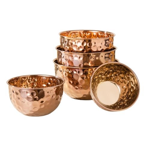 Megachef Hammered Bubble Texture 5 Piece Stainless Steel Serving Bowl Set in Copper, Food Grade - Image 1