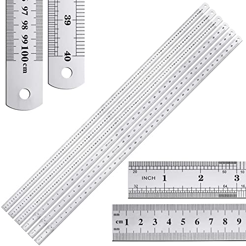 Lothee 6 Pieces Bulk Metal Yard Stick Large Stainless Steel Ruler Rule Measure Straight Edge 1 Metre Meter 40 Inch / 100 cm School Classroom Measuring Tool for Student Teacher Woodworking - Image 1