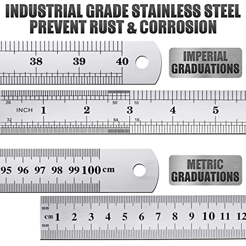 Lothee 6 Pieces Bulk Metal Yard Stick Large Stainless Steel Ruler Rule Measure Straight Edge 1 Metre Meter 40 Inch / 100 cm School Classroom Measuring Tool for Student Teacher Woodworking - Image 2