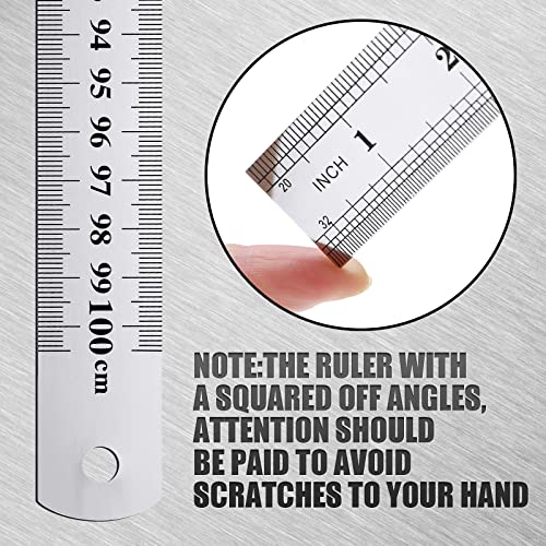 Lothee 6 Pieces Bulk Metal Yard Stick Large Stainless Steel Ruler Rule Measure Straight Edge 1 Metre Meter 40 Inch / 100 cm School Classroom Measuring Tool for Student Teacher Woodworking - Image 3