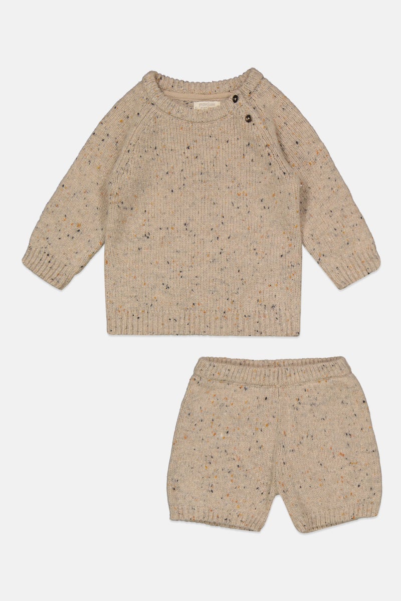 Tchibo Toddlers Boy 2 Pieces Textured Sweater And Short Set, Beige - Image 1