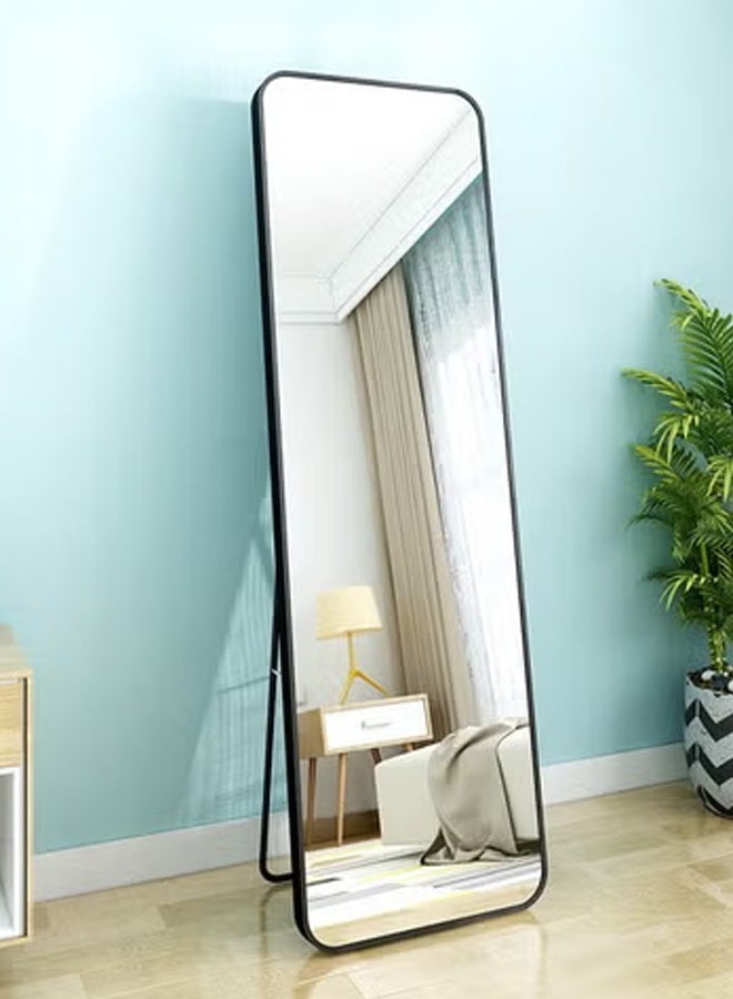 إن كي أكس مرآة كاملة الطول 60 × 165 سم، مرآة أرضية بإطار من سبائك الألومنيوم، مرآة زينة كبيرة قائمة بذاتها لغرفة النوم، مرآة كاملة الجسم مع حامل لغرفة المعيشة وغرفة النوم، لون أسود - Image 2