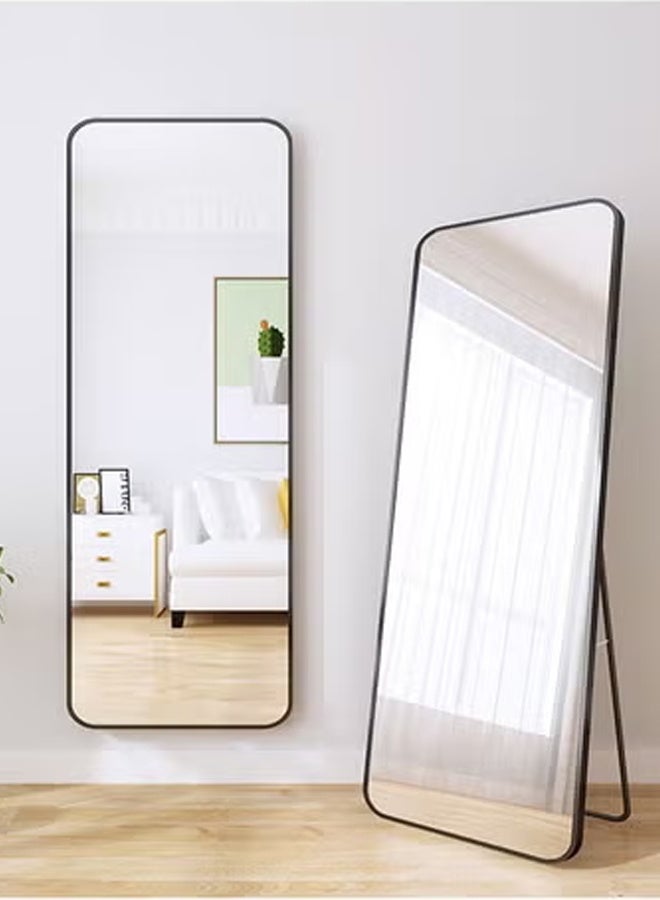 إن كي أكس مرآة كاملة الطول 60 × 165 سم، مرآة أرضية بإطار من سبائك الألومنيوم، مرآة زينة كبيرة قائمة بذاتها لغرفة النوم، مرآة كاملة الجسم مع حامل لغرفة المعيشة وغرفة النوم، لون أسود - Image 1
