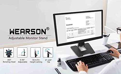 WEARSON Folding Monitor Stand - Height Adjustable Vesa Monitor Stand, Tilt, Rotation Free Standing Low Profile Desk Mount for Single Monitor up to 28 inch Screens Upgrade WS-03T - Image 2