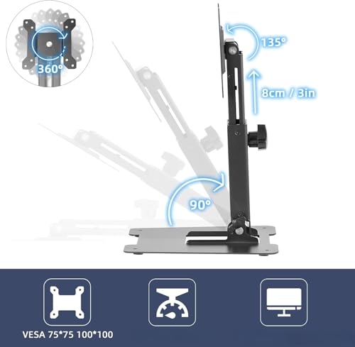 WEARSON Folding Monitor Stand - Height Adjustable Vesa Monitor Stand, Tilt, Rotation Free Standing Low Profile Desk Mount for Single Monitor up to 28 inch Screens Upgrade WS-03T - Image 5