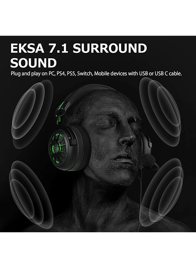 EKSA Starengine Pro Pc Gaming Headset 7.1 Surround Sound For Ps4 Ps5 Xbox Ai Intelligent Noise Cancelling Microphone Dual Chamber Driver Game/Muisc Mode Wired Headphones For Xbox One Computer - Image 3