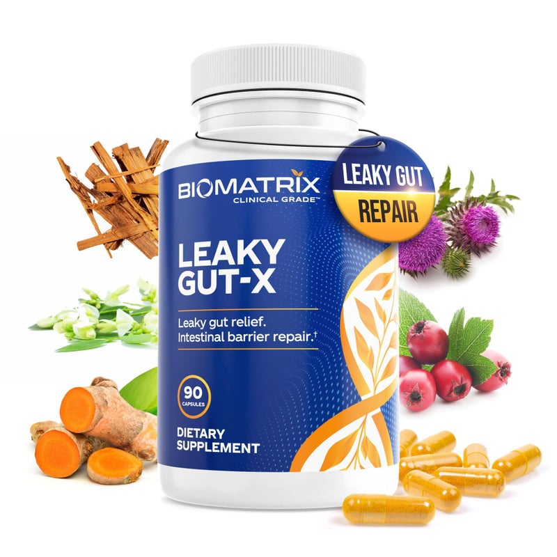 Intestinal Repair Supplement with Glutamine and Herbs for Leaky Gut Prebiotic Support Relief from Bloating Gas Constipation SIBO Veggie Caps 60Day Supply Leaky GutX