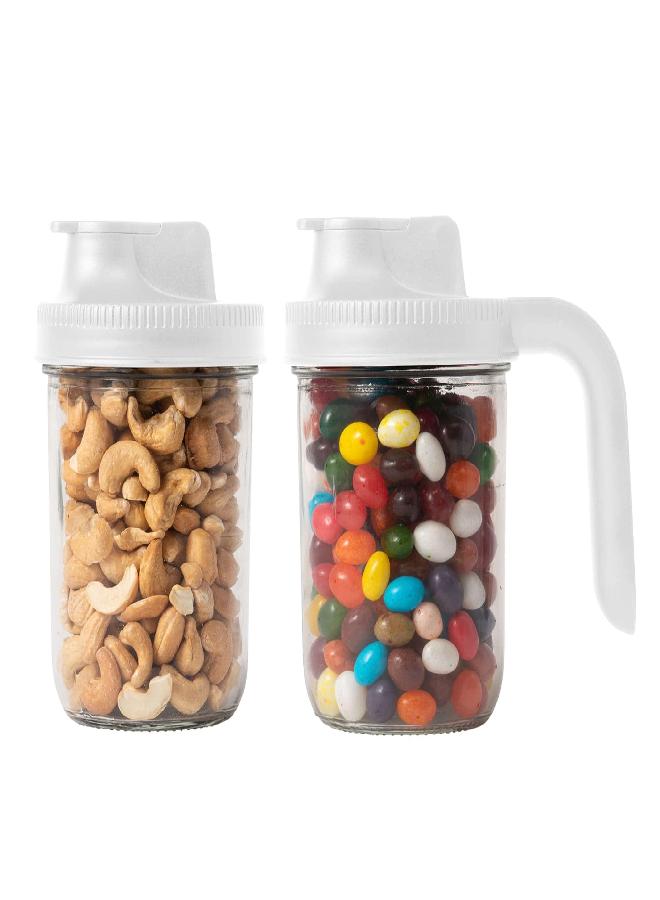Jarware 82689 White Spout Mason Jar Lid with and without Handle, Wide Mouth, Set of 2 - Image 1