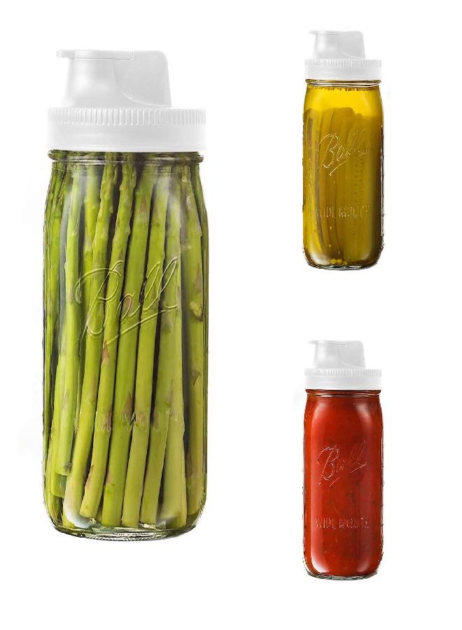 Jarware 82689 White Spout Mason Jar Lid with and without Handle, Wide Mouth, Set of 2 - Image 3