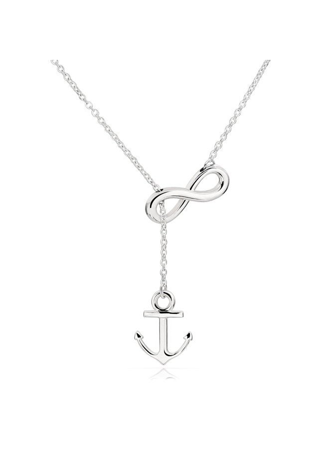 ELBLUVF Newest Stainless Steel Anchor Infinity Y Shaped Lariat Style Necklace 18inch for Women (White Gold Color) - Image 1