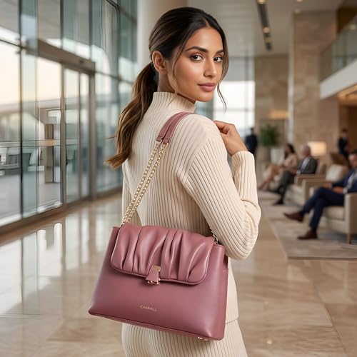 Carriall Bella Women’s Vegan Leather Handbag | Stylish Casual Shoulder Bag with Wallet purse, Secure Zip Pockets with shoulder strap – Structured & Stylish Everyday Bag for women & girls (PINK) - Image 2
