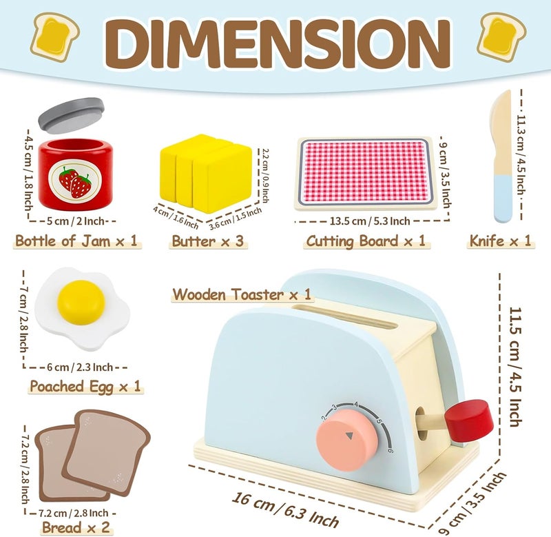 Airlab Wooden Pop-Up Toaster Toy Play Set for Kids, 10 Pcs Wooden Play Food and Kitchen Accessories with Wooden Bread and Butter, Interactive Preschool Educational Role Play Toys for Girls and Boys - Image 2