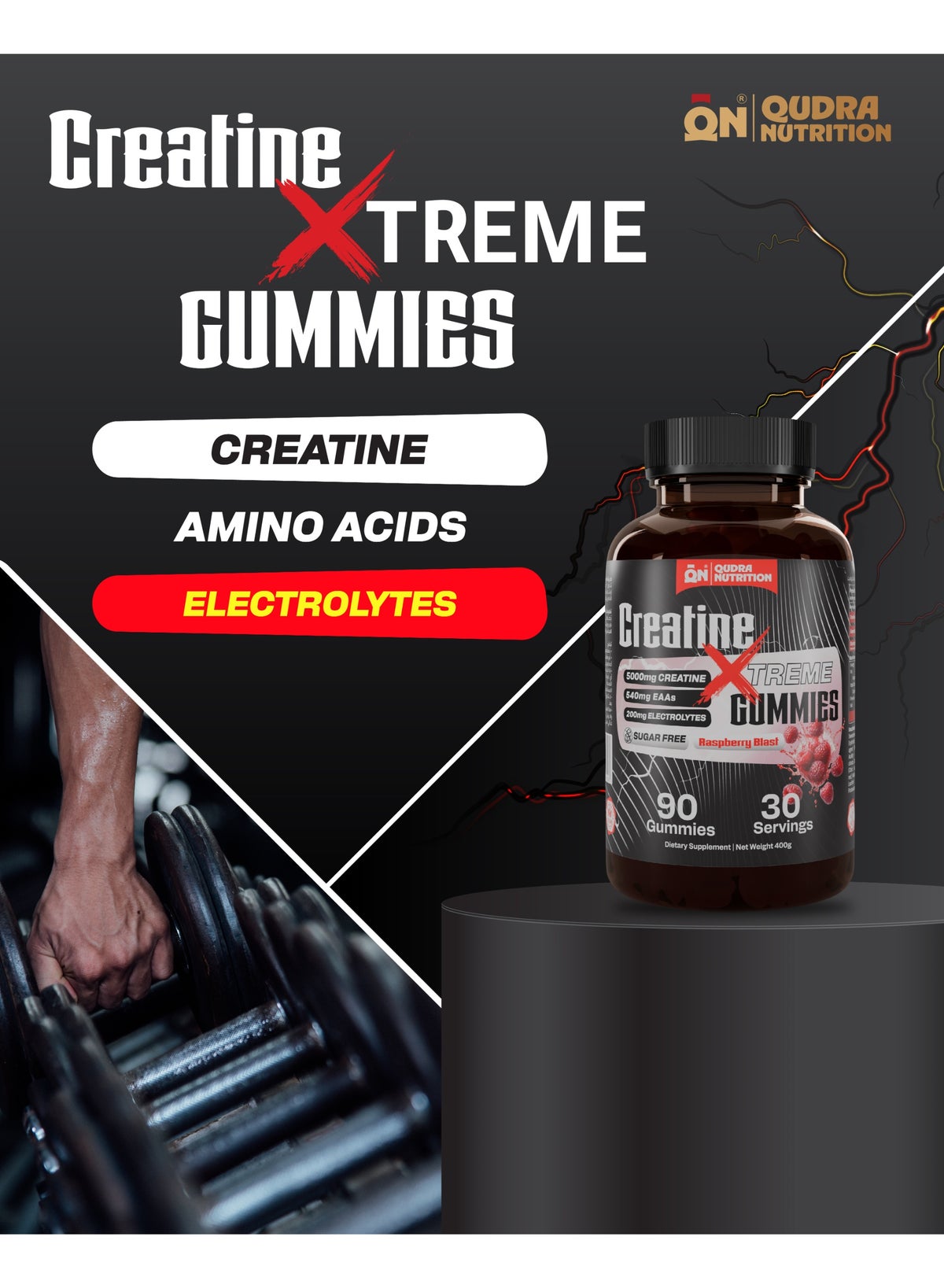 Creatine Xtreme 90 Gummies| 5000Mg Creatine 540Mg Eaas, And 200Mg Electrolytes | Sugar Free | Vegan | Rasberry Flavor.