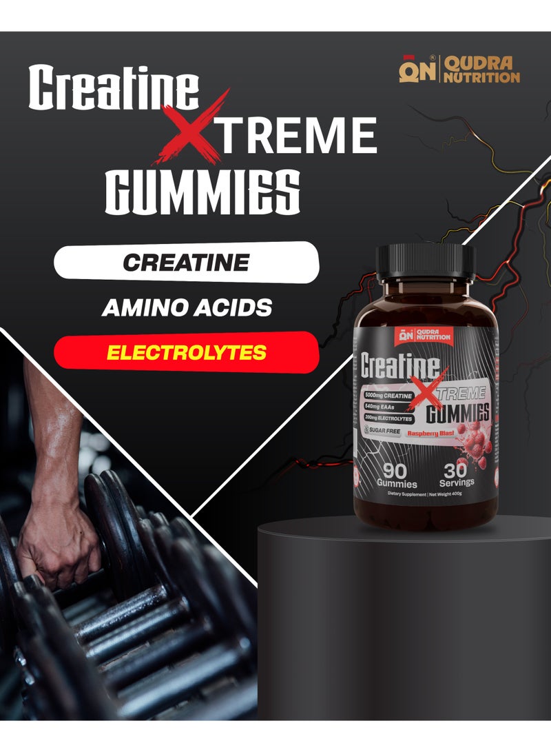 Qudra Nutrition Creatine Xtreme 90 Gummies| 5000mg Creatine 540mg EAAs, and 200mg Electrolytes | Sugar Free | Vegan | Rasberry Flavor. - Image 2