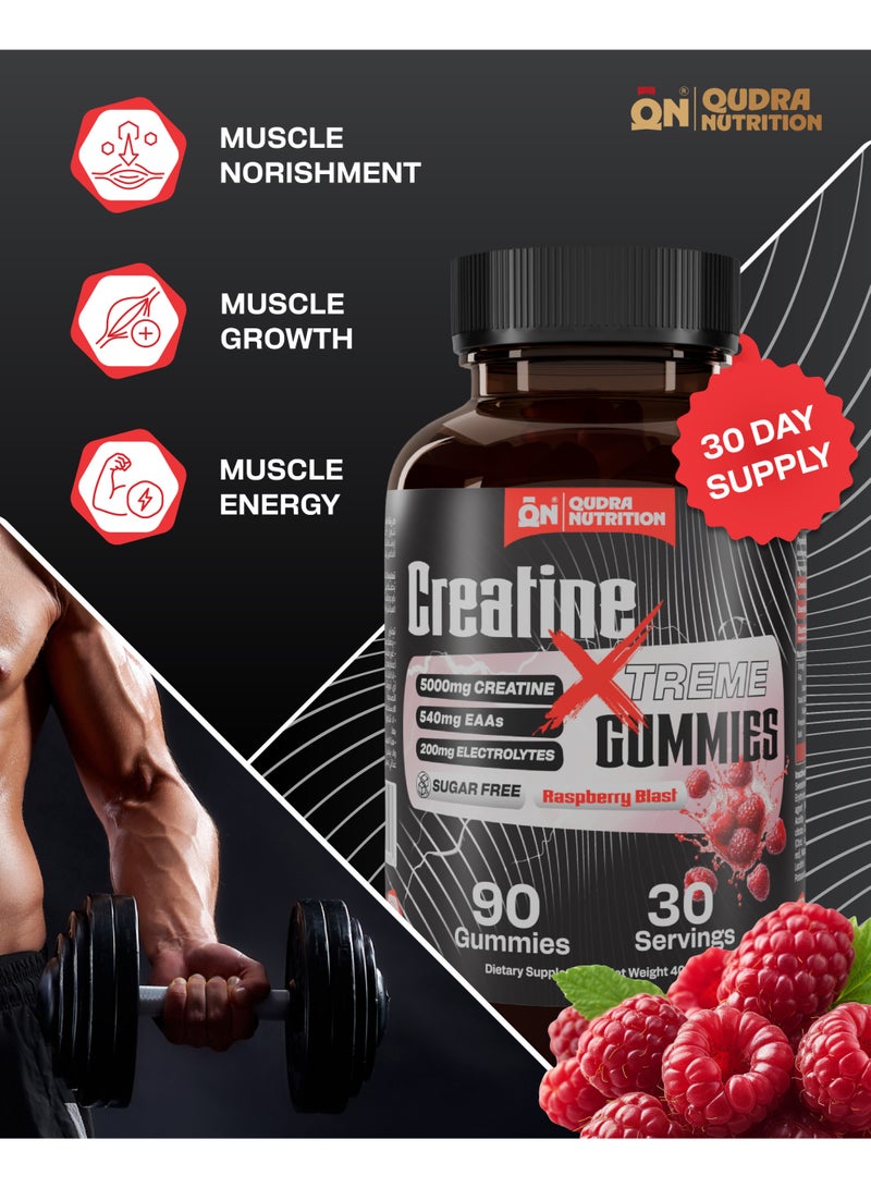 Qudra Nutrition Creatine Xtreme 90 Gummies| 5000mg Creatine 540mg EAAs, and 200mg Electrolytes | Sugar Free | Vegan | Rasberry Flavor. - Image 3