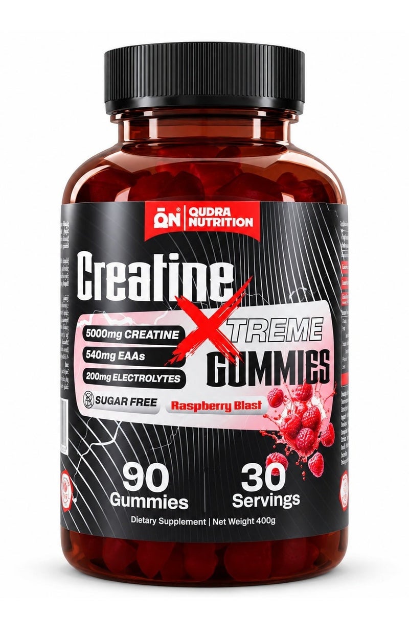 Qudra Nutrition Creatine Xtreme 90 Gummies| 5000mg Creatine 540mg EAAs, and 200mg Electrolytes | Sugar Free | Vegan | Rasberry Flavor. - Image 1