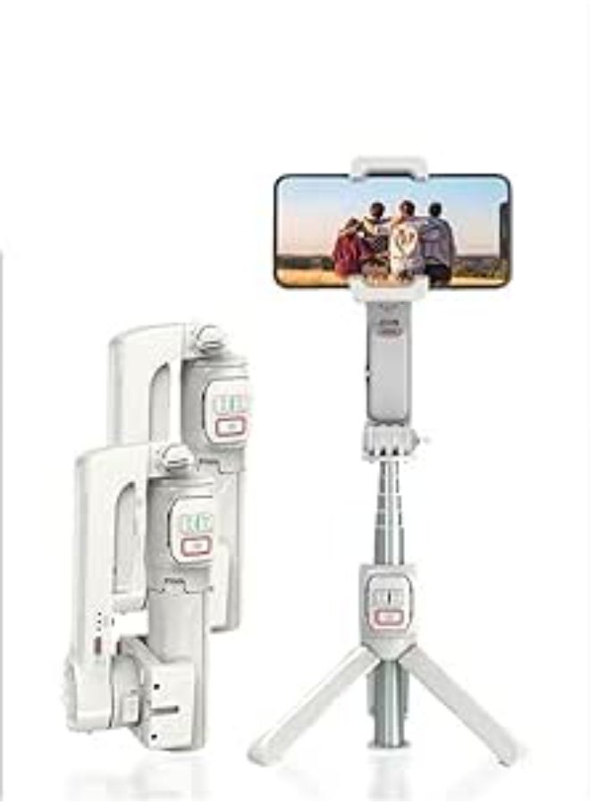حامل ثلاثي القوائم A10 Gimbal لتثبيت صور السيلفي مع إضاءة تعبئة وقضيب تلسكوبي للهواتف الذكية وأجهزة iPhone، لون أبيض - Image 2