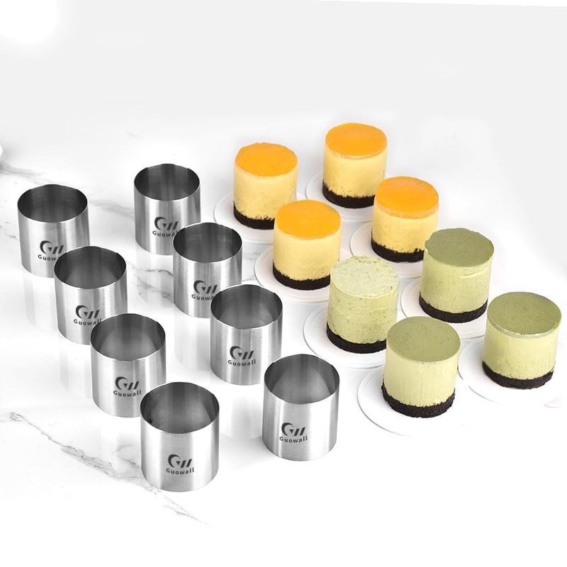 Guowall Cake Ring Mold 8 pack Mini Mousse Mould Seamless Stainless Steel Cake Cutter for Baking Small Size Round Food Pastry Mould - 2 inch - Image 5