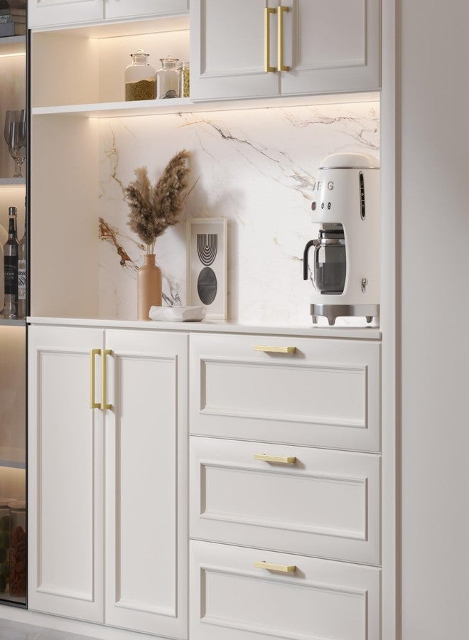 goldenwarm مقابض خزائن مطبخ جولدن وورم الذهبية العصرية - LSJ12GD288، مقابض أدراج نحاسية، مقابض مربعة الشكل، بمسافة 11-1/3 بوصة بين مراكز الثقوب، عبوة من 5 قطع - Image 4
