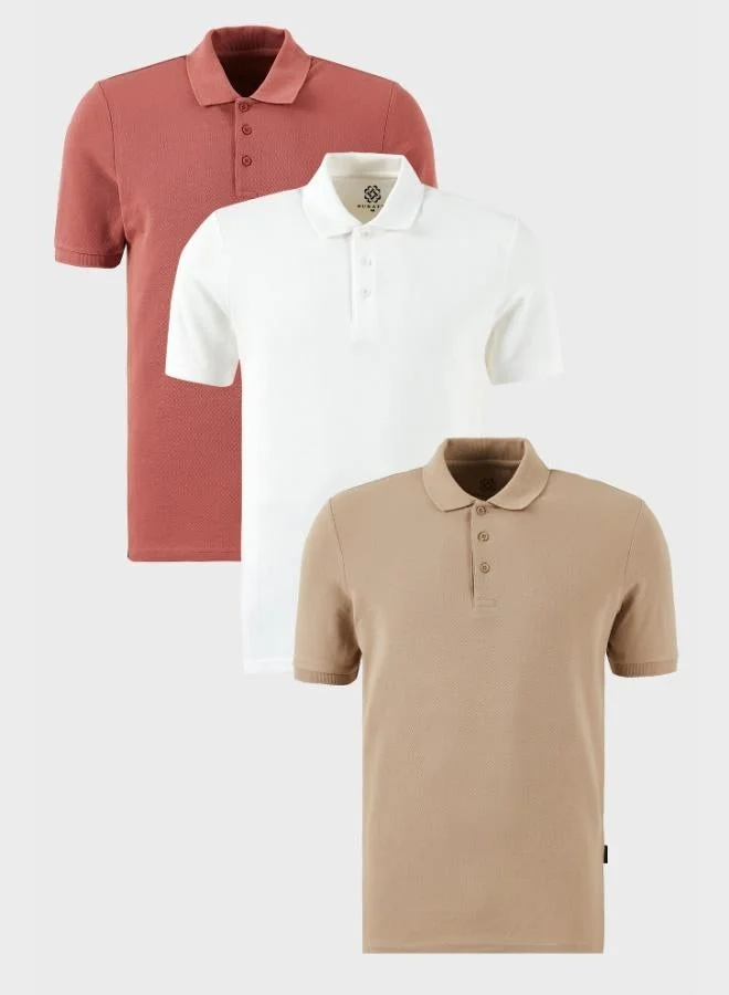 Buratti  Buratti Cotton Regular Fit Button-Down Polo Collar 3-Pack T-Shirt Men's T-SHIRT 5902127S3 for Men | Best Price UAE