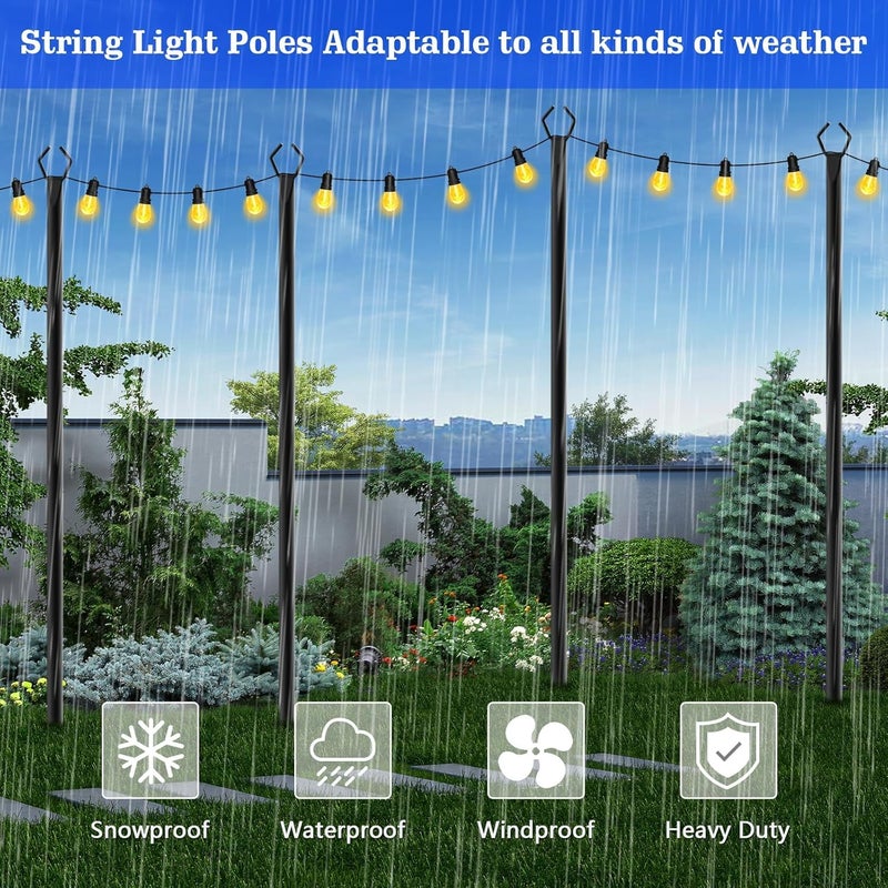 SINLEY 4 Pack String Light Poles,10 Ft Metal Poles with Fork for Outdoor String Lights,Outdoor Light Poles with Fork,Poles/Post/Stand for Outside,Patio,Deck,Backyard,Garden Wedding,Party - Image 5