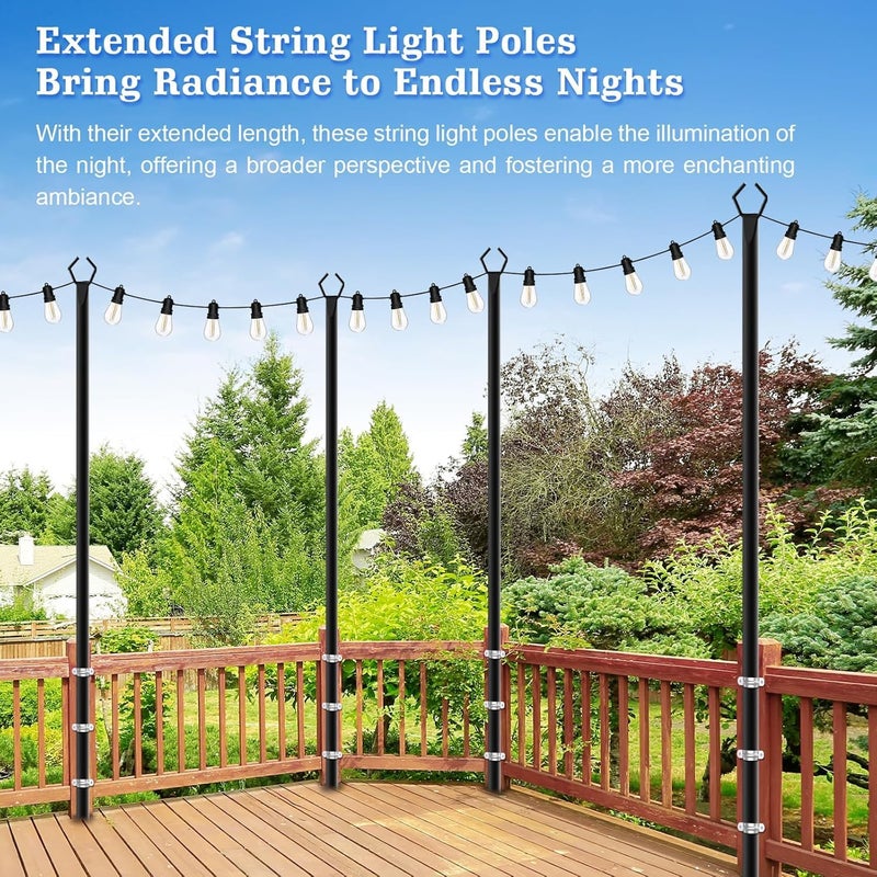SINLEY 4 Pack String Light Poles,10 Ft Metal Poles with Fork for Outdoor String Lights,Outdoor Light Poles with Fork,Poles/Post/Stand for Outside,Patio,Deck,Backyard,Garden Wedding,Party - Image 4