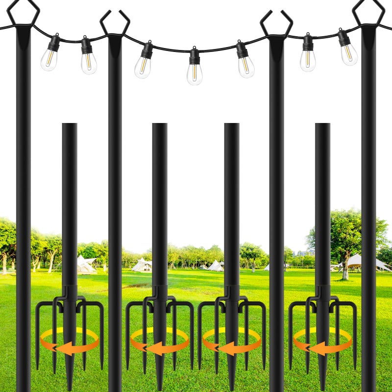 SINLEY 4 Pack String Light Poles,10 Ft Metal Poles with Fork for Outdoor String Lights,Outdoor Light Poles with Fork,Poles/Post/Stand for Outside,Patio,Deck,Backyard,Garden Wedding,Party - Image 1