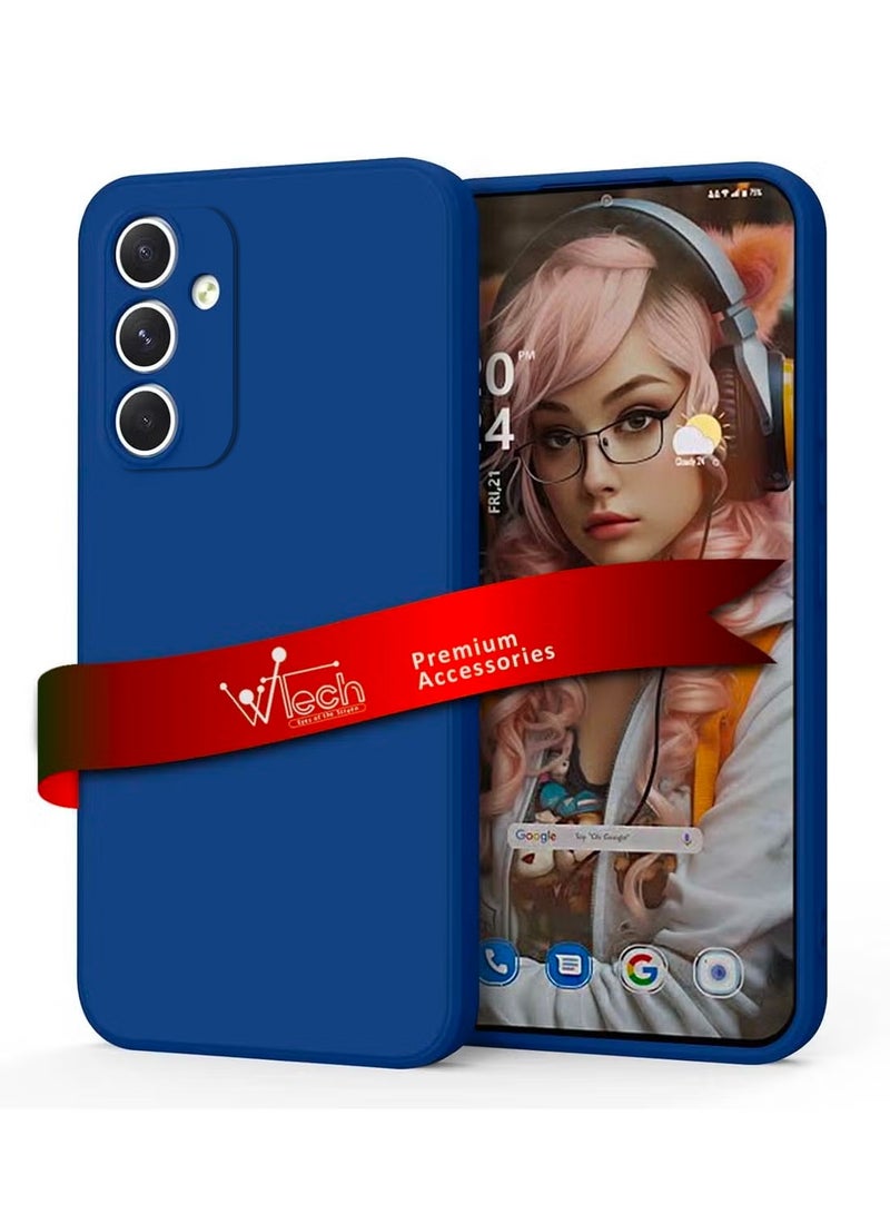 دبليو تيك غطاء حماية من السيليكون السائل الفاخر لهاتف سامسونج جالاكسي S24 FE 5G 2024 باللون الأزرق الداكن