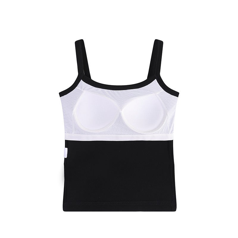 Camisole Womens Summer Integrated Bra with Chest Pad for Outer Wear White Long Pure Cotton Backing Top Long Gray  - Image 3