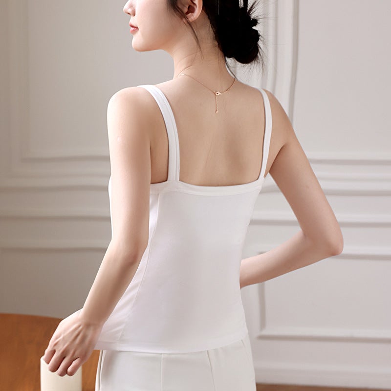 Camisole Womens Summer Integrated Bra with Chest Pad for Outer Wear White Long Pure Cotton Backing Top Long Gray  - Image 2