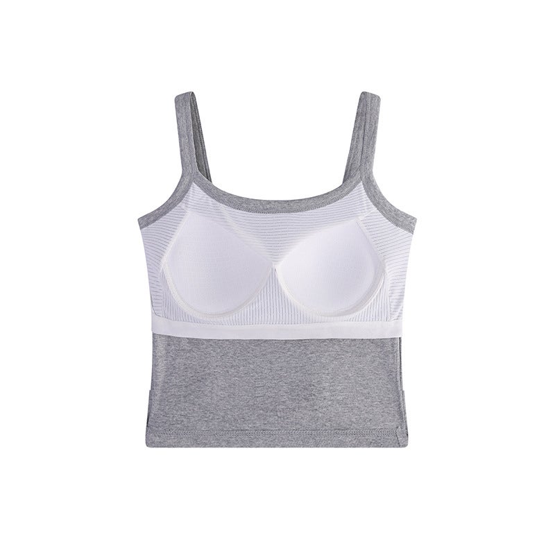 Camisole Womens Summer Integrated Bra with Chest Pad for Outer Wear White Long Pure Cotton Backing Top Long Gray  - Image 5