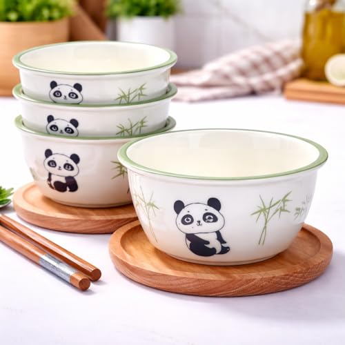 ONICORN Ceramic Porcelain Bowl Set for Oatmeal, Salad, Dessert, Fruit, Rice, Snack, Panda Theme Bowlset, Dishwasher & Microwave Safe with Gift Box (Panda Theme, Pack of 4) - Image 1