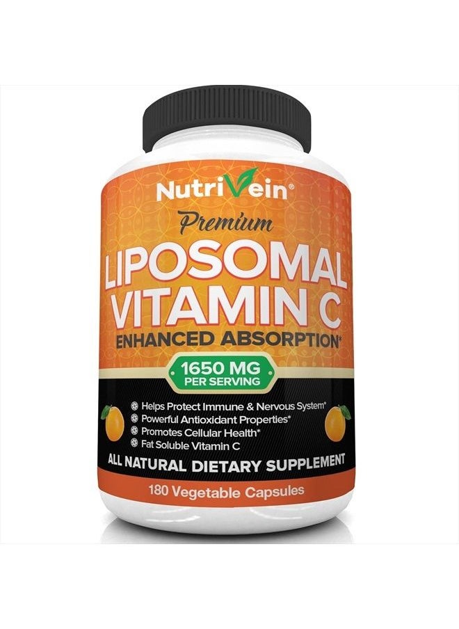 Nutrivein - Liposomal Vitamin C 1650mg - 180 Capsules - High Absorption Ascorbic Acid - Supports Immune System & Collagen Booster - Powerful Antioxidant - Image 1