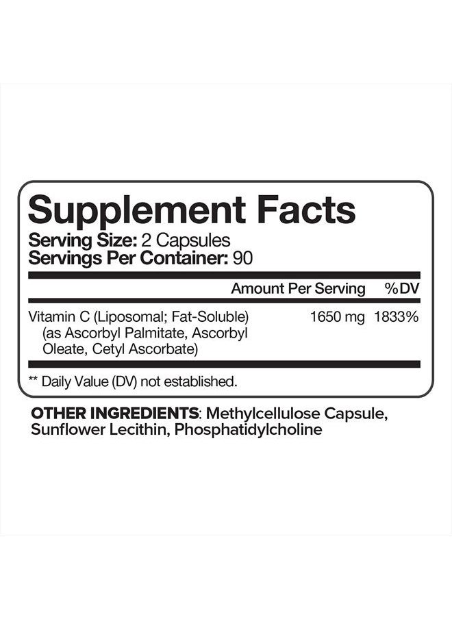 Nutrivein - Liposomal Vitamin C 1650mg - 180 Capsules - High Absorption Ascorbic Acid - Supports Immune System & Collagen Booster - Powerful Antioxidant - Image 1