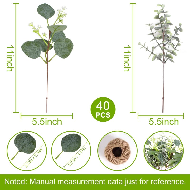 ZeKonan 40 Pcs Artificial Greenery Eucalyptus Stem Silver Dollar Leaves Baby Eucalyptus Leaves Suitable for Family Wedding Vase Centerpieces Bouquet Flower Arrangement - Image 3